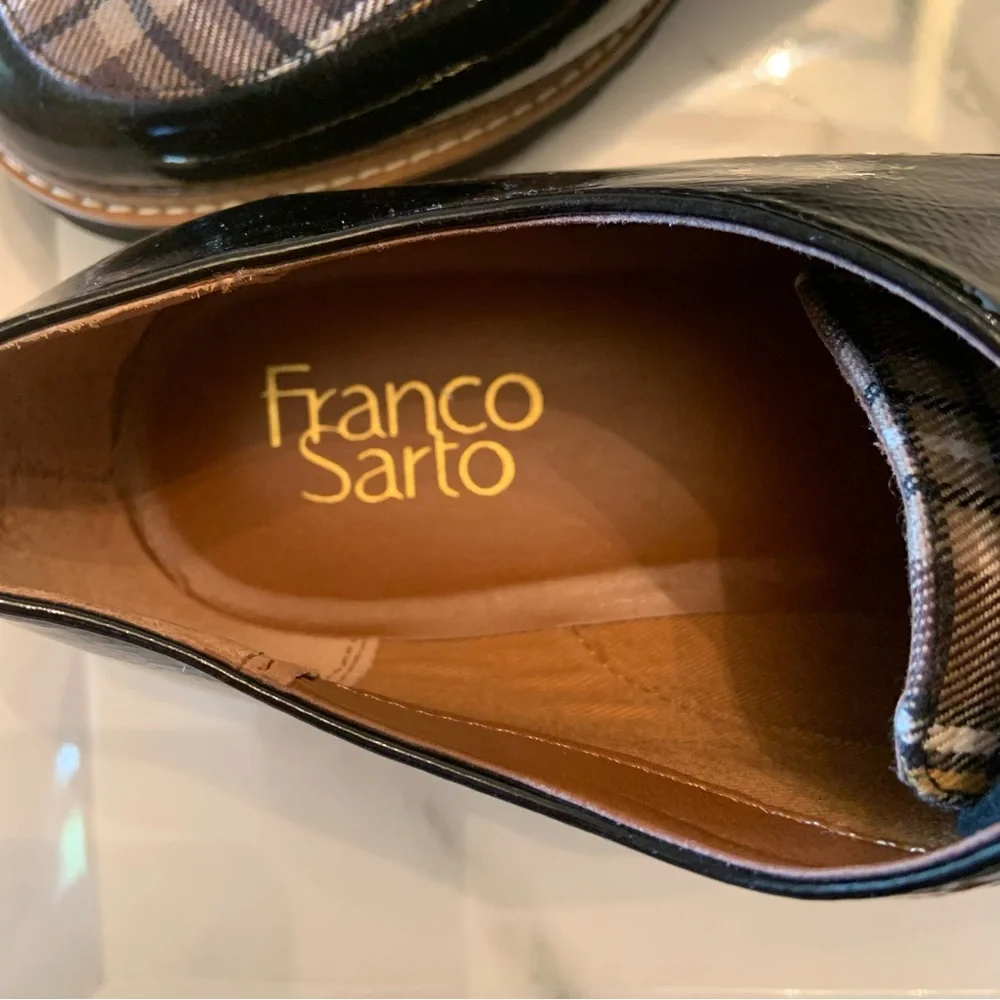 Franco Sarto Black Patent & Plaid Lug Sole Oxfords